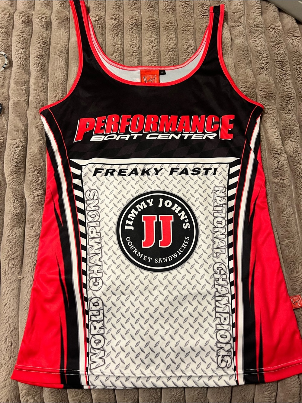 Performance Boat Center x Jimmy John’s Red & Black Racerback Tank Top
